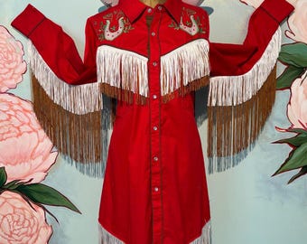 Robe chemise western à franges brodées : style cow-girl