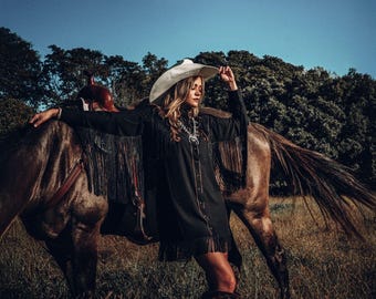 Embroidered Fringe Western Shirt Dress: Cowgirl Style