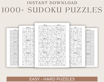 1000+ Printable Sudoku Puzzle Book, Instant Digital Download, 1000+ Easy to Hard Sudoku Activity Games for Adults, Teens and Seniors