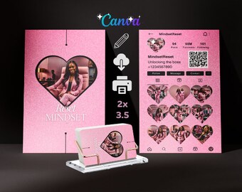 Pink Instagram Business Card Template, Editable Canva Design