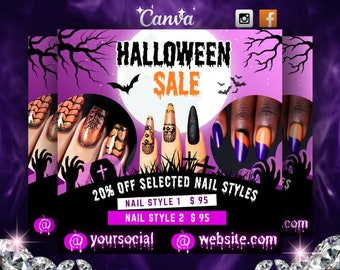 Halloween Nail Salon Flyer Template, DIY Canva Design
