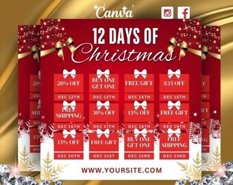 12 Days of Christmas Sale Flyer, Salon Booking Template (Canva)