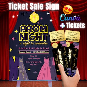 Disco Prom School Dance Ticketverkauf bearbeitbare Vorlage, Heimkehr 80er Jahre VIP Pass Ticket Party einladen, Schulabschlussball, formelle Tanzkarte