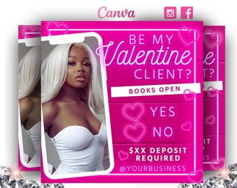 Valentines Day Booking Flyer, Customizable Canva Template (1080x1080px)