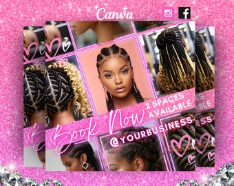 Braids Booking Flyer, DIY Hair Special Template (Canva)