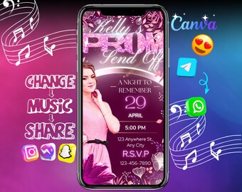 Pink Prom Send Off E-vite, Mobile Text Invitation, Thank You Card (Digital Download)