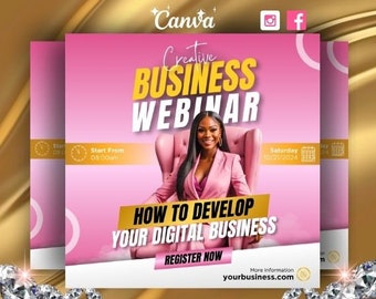 Business Webinar Flyer Template, Pink Gold Design (Digital Download)