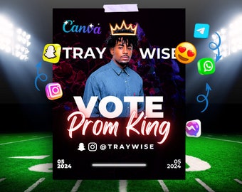 Editable Prom King Football Campaign Flyer, Neon Theme (Digital Download)