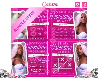 February Valentine's Day Booking Flyer Bundle, DIY Canva Template