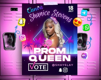 Prom Queen Election Flyer, Neon Palm Poster (Instant Download Canva)