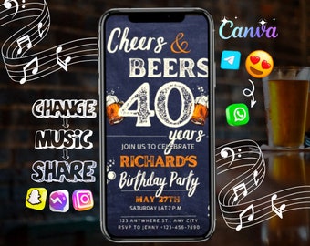 Rustic Cheers & Beers 40th Birthday E-vite (Digital Download)