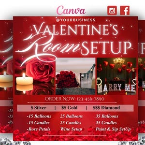 Room Setup Valentines Booking Flyer, Editable Valentines Day Flyer, Party Rentals Flyer, Event Supplies, Valentine Room Pricing Special