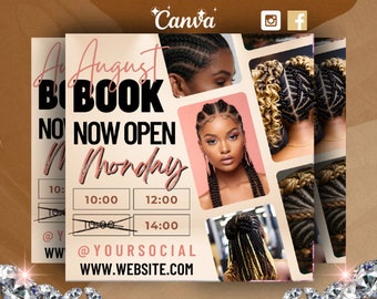 Hair Salon Booking Template, Wig Special, Social Media Flyer (Canva)