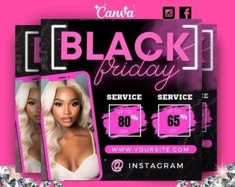 Black Friday Sale Flyer Template, Hair, Makeup, Nails (Canva Editable)