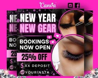 New Year Bookings Flyer, Beauty Sale Template (Canva)