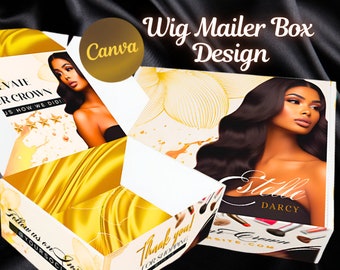 Wig Mailer Box Design, Custom Logo Template (Canva)