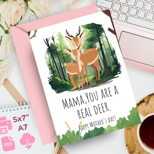 Mothers Day Greeting Card, Gifts for deer lovers, Gifts for Sorority Sisters, Instant Download, Perfect for Mother's Day & All Occasions