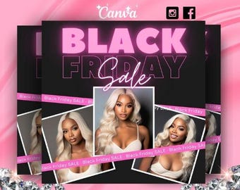 Black Friday Sale Flyer, Braids, Lashes, Makeup (Canva Template)