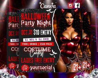Halloween Party Flyer, Red Instagram Template (DIY Canva)