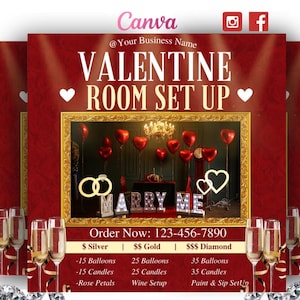 DIY Room Setup Valentines Booking Flyer, Editable Valentines Day Flyer, Party Rentals Flyer, Event Supplies, Valentine Room Pricing Special