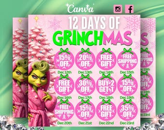12 Days of Grinchmas Sale Flyer, Canva Template
