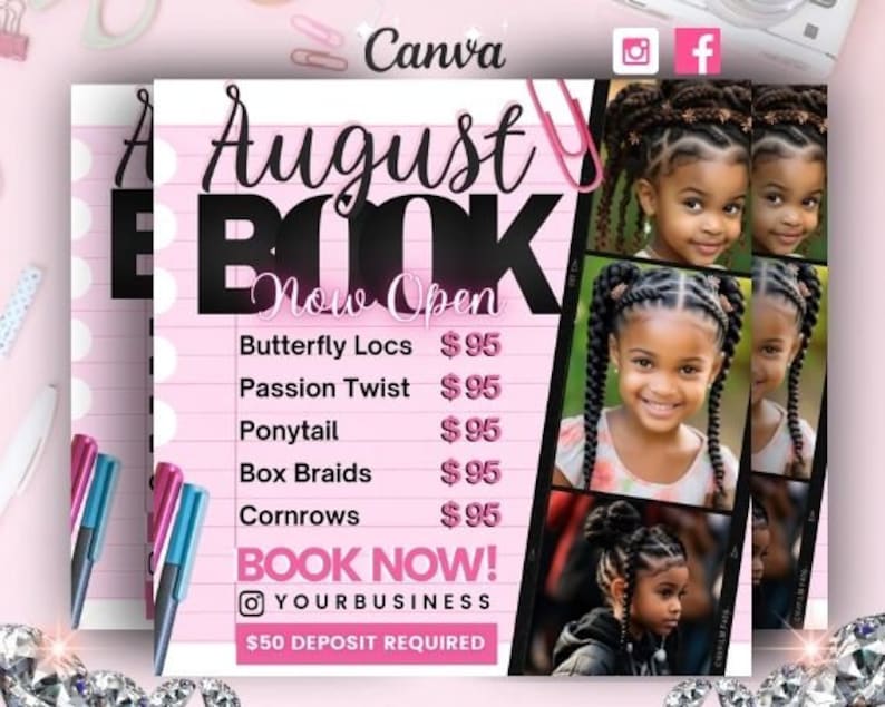 Back to School Booking, DIY Kids Canva Template Design, August Book Now ...
