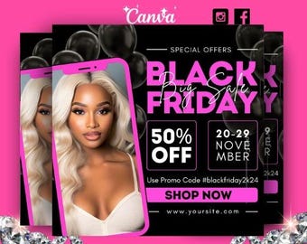 Black Friday Sale Flyer, Hair, Makeup, Lash Template (Canva)