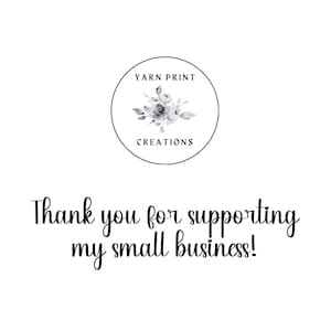 May include: A black and white logo with a floral design and the text "Yarn Print Creations" in a circle.