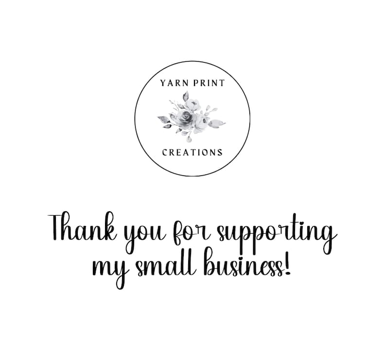 May include: A black and white logo with a floral design and the text "Yarn Print Creations" in a circle.