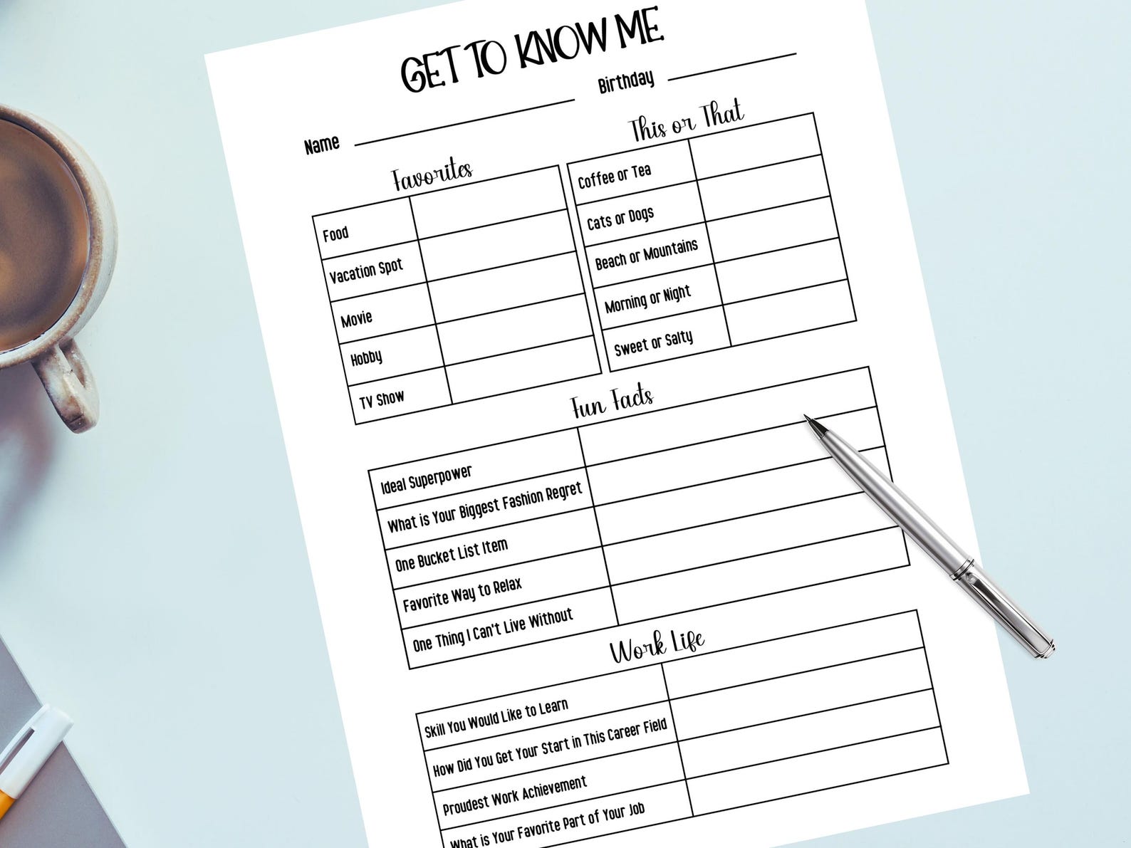 Get to Know Me Questionnaire, Favorite Things, Team Building Get to ...