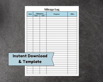Mileage Log Letter Size  PDF Instant Download and Template