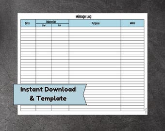 Mileage Log Letter Size Landscape  - Instant Download PDF and Template to Customize