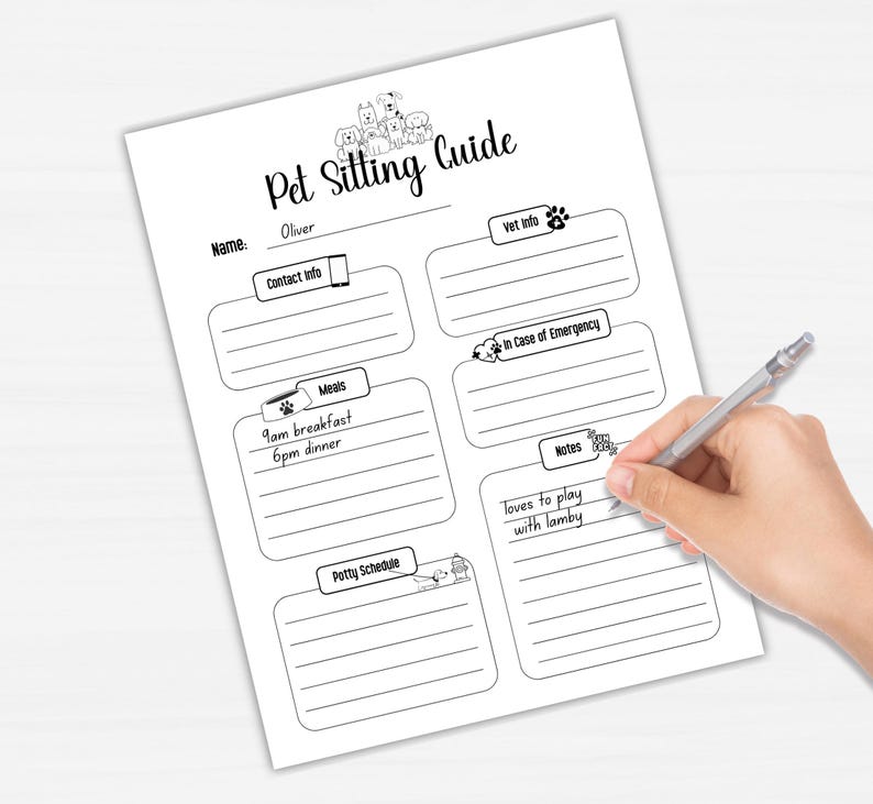 Pet Sitter Printable Guide, Pet Care Instructions (digital Download) - Etsy
