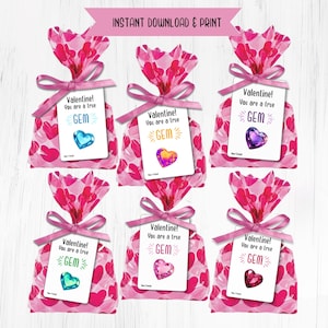 Printable Valentine Cards, Ring Pop Valentine Cards, Printable Classroom Valentine Card, School Valentines Favor Tag, Gem Treat Tags