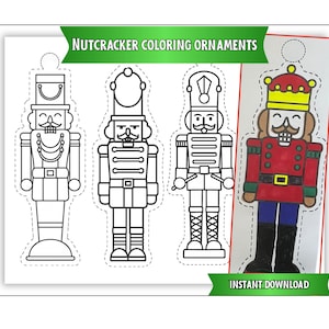 Nutcracker Coloring Ornaments,  Printable Christmas Craft for Kids & Adults , DIY Holiday Activity, Instant Download