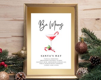 Christmas Cocktail Menu, Holiday Drink Sign (Editable Template)