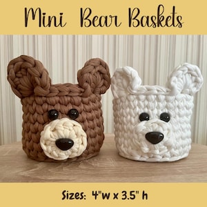 Cute Crochet Bear Handmade Storage Basket for Candy, Pens, Gifts, Kids Room, Kawaii Animal Decor, Polar Bear, Brown Bear