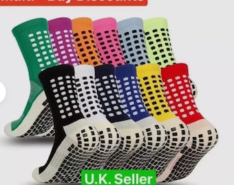 New Football Grip Socks Anti Slip Non Slip Sports Socks-7 Colours- U.K Size 5-11