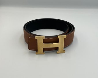 vintage Hermes leather Reversible black/brown belt with golden buckle