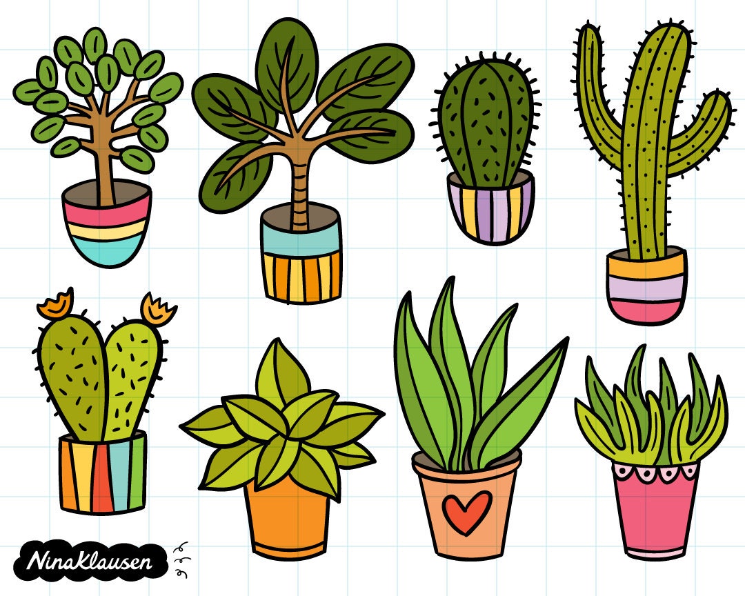 Doodle Cactus and Succulents Clipart for Commercial Use 0004 - Etsy
