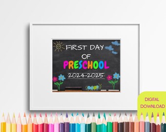 Colorful First Day of Preschool Sign, Printable Photo Prop (Instant Download)