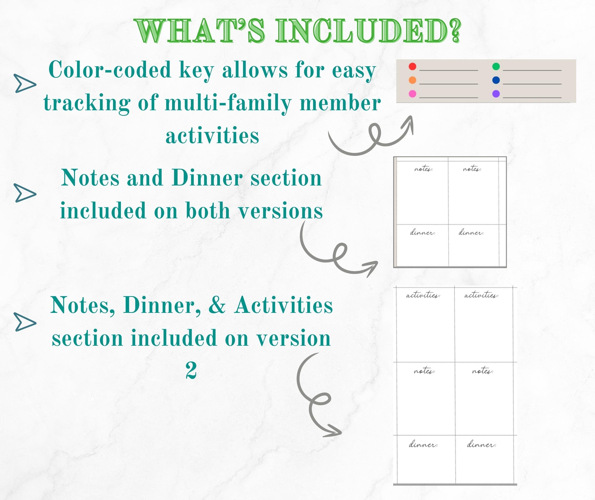 Color Coded Weekly Family Planner, Kids Schedule (digital Download) - Etsy