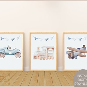Planes Trains and Automobiles, Boy Wall Art, Nursery Prints for Boys, Printable Transportation Nursery Decor, Vintage Travel Boy Nursery