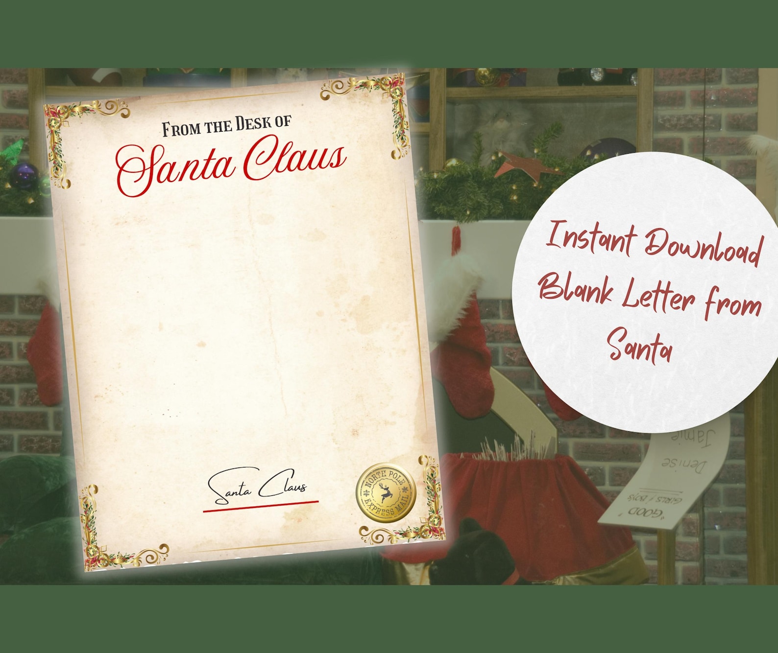 Blank Letter From Santa, North Pole Letter, Customizable Santa Letter ...