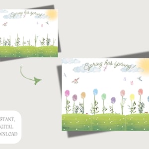 Spring Fingerprint Art Printable | Kids Spring Craft | Preschool & Homeschool Activity | Daycare Spring Art | Spring Classroom Decor