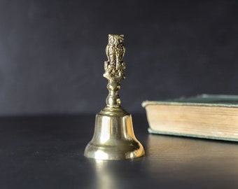 English Brass Owl Bell School Ringer Cast Metal Call the Family to Dinner Time
