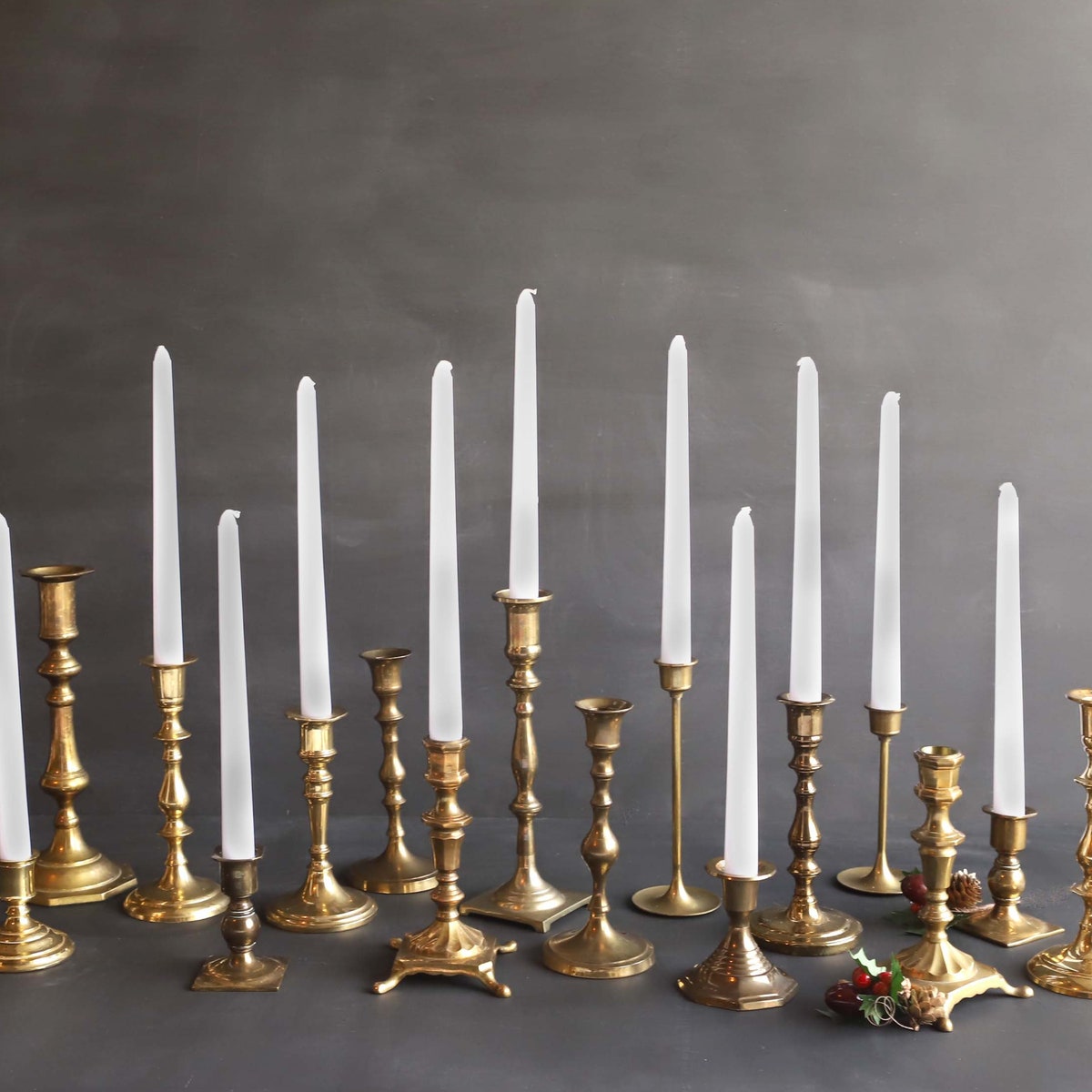 Vintage Brass Candle Holders, Set of 3