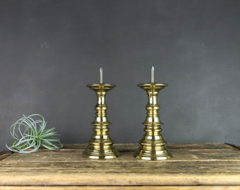 Wonderful Gift Pillar Set /& One Candleholder wSafety Spike 3 Solid Brass Candlestick Holders Lot of 3 Collectible, Beautiful Decor