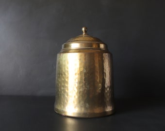 Hammered Tea Canister Vintage Brass with Tin Plating Classic Metal Storage Container Caddy Tin Hide Your Stash Box 6 7/8” Tall