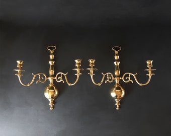 2x Brass Candle Sconces Vintage Bronze Candle Holders Wall Hanging Candlesticks Classic Entryway Dining Room Lighting